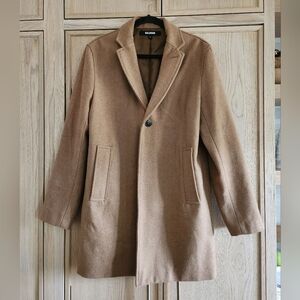 Men's Baldwin Wool‎ overcoat topcoat one button satin lined dress coat